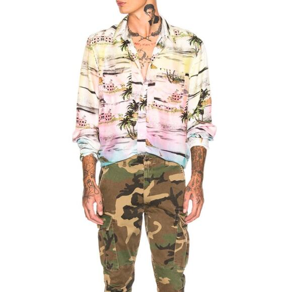 AMIRI Beverly Hills Hawaiian Long Sleeve Shirt Silk Rainbow Sz M {Q39} - Picture 1 of 8